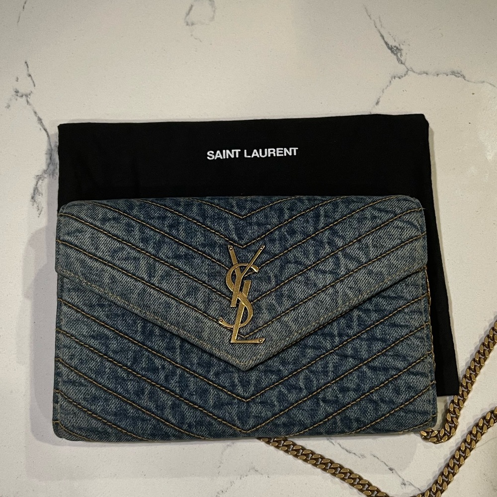 Saint Laurent Denim Monogram Wallet on Chain (WOC)